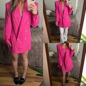 Vintage Express Linen Oversized Blazer pink 90s long line s matching dress 4